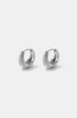 Silver hoop earrings with a curved design encrusted with small clear rhinestones.
