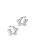 Silver celestial star hoop earrings with a brushed finish.