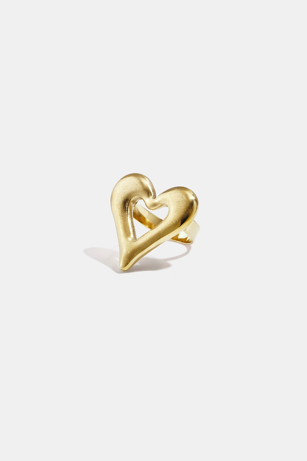Gold heart-shaped ring with an open center, made of stainless steel with 18K gold PVD coating.
