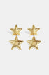 Gold celestial star drop earrings with textured surface, displayed against a white background.