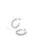 Silver chain link hoop earrings on a white background.