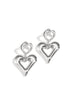 Silver heart drop earrings with a smaller heart stud.