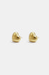 Pair of matte gold heart-shaped stud earrings with post back fastening.