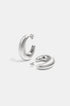 A pair of brushed silver Aurelia hoop earrings on a white background.