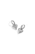 Silver heart drop earrings with a brushed finish, on a white background.