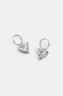 Silver heart drop earrings with rhinestones and loop fastening.