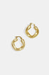 Gold irregular circle hoop earrings with a textured finish, shown against a white background.