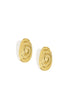 Irregular gold stud earrings with a spiral design.