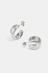 Pair of brushed silver-tone hoop earrings with post backs.