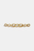 Gold brooch with alternating droplet and circular clear rhinestones.