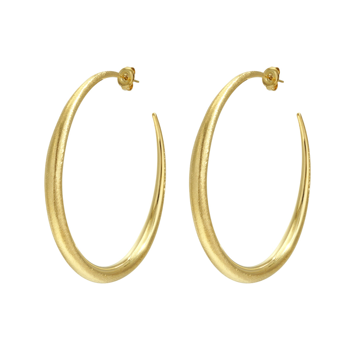 Aurelia Hoop Earrings: A pair of brushed gold-toned hoop earrings with a subtle curve.