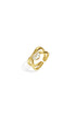Gold adjustable ring with an oval clear rhinestone set in a criss-cross band.