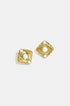 Gold Aurelia stud earrings with pearl accents and a textured geometric design.