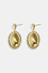 Gold oval earrings with rhinestones and heart-shaped studs.